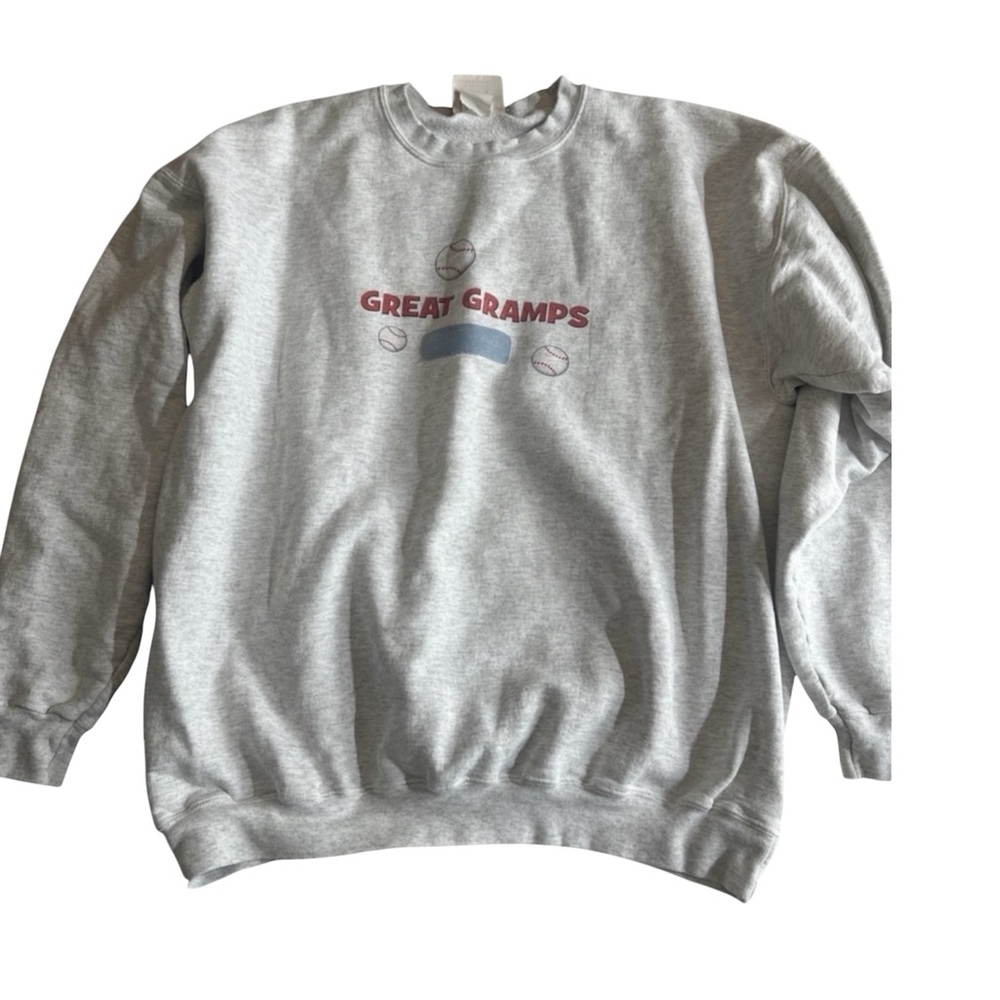 Vintage Great Gramps Sweatshirt Baseball Graphic Pullover Gray Crewneck